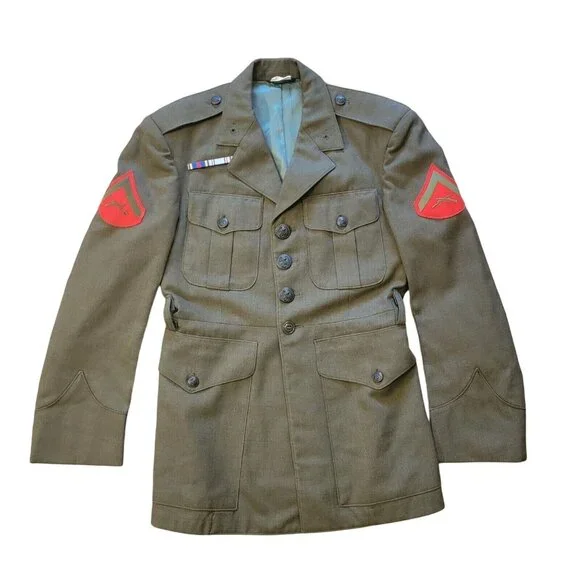 Marine | Jackets & Coats | Vintage Us Marine Dress Serge Green Jacket  Uniform Wool Coat Mens 36xs No Belt | Poshmark